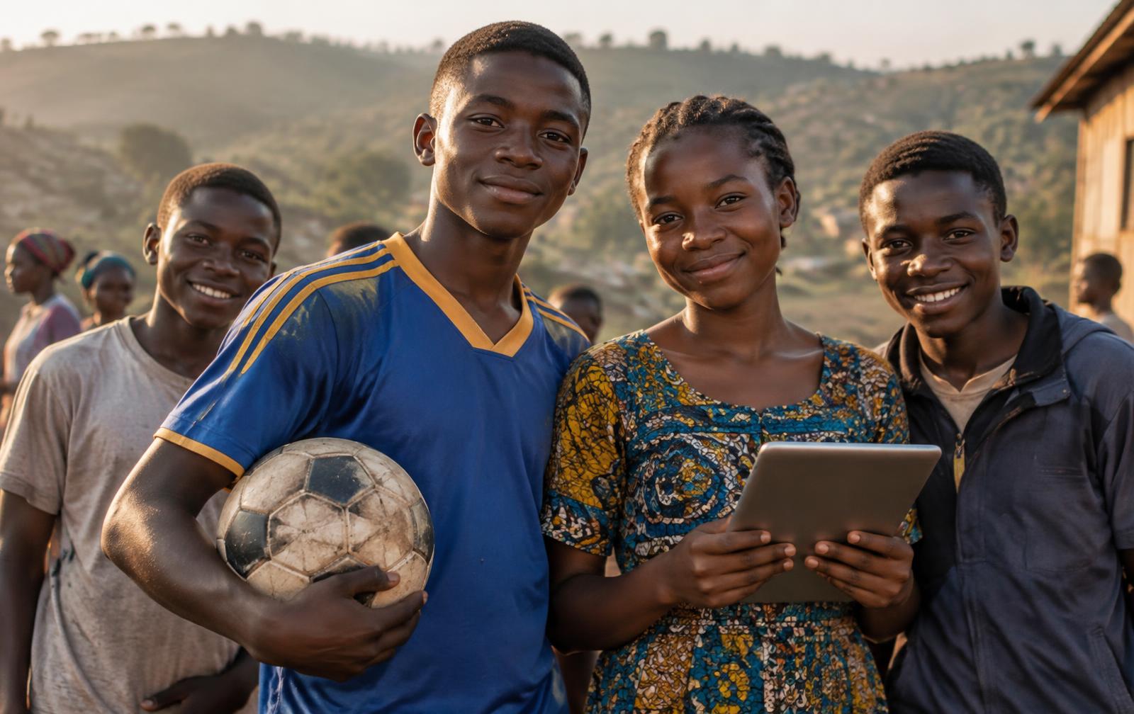 Jeunes du Sud-Kivu réunis autour d'un ballon et d'une tablette